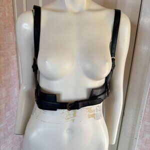 Disturbia Maeve Western Brass Harness Black Faux Leather sz M/L
